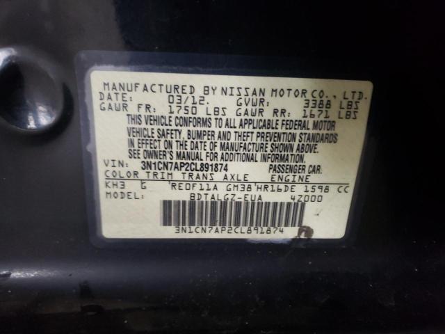 Photo 10 from auction – 2012 NISSAN VERSA S with VIN 3N1CN7AP2CL891874