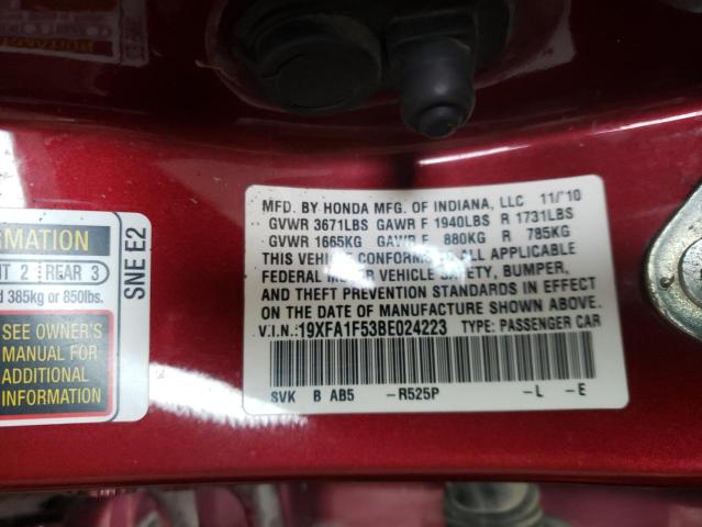 Photo 10 from auction – 2011 HONDA CIVIC LX with VIN 19XFA1F53BE024223