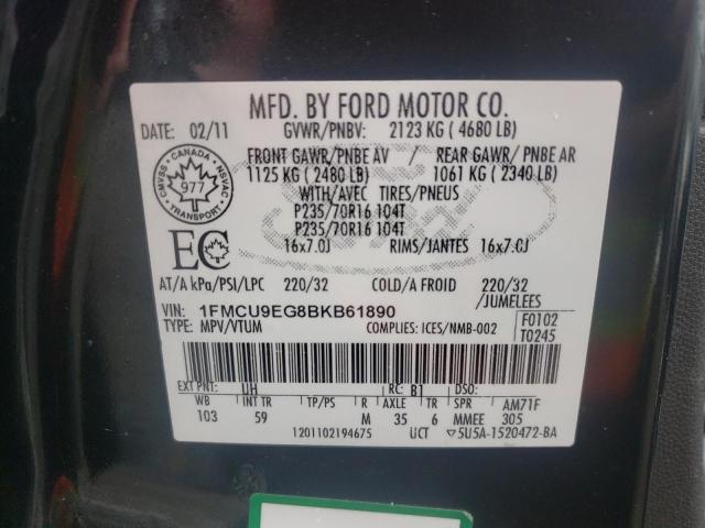 Photo 10 from auction – 2011 FORD ESCAPE LIM with VIN 1FMCU9EG8BKB61890