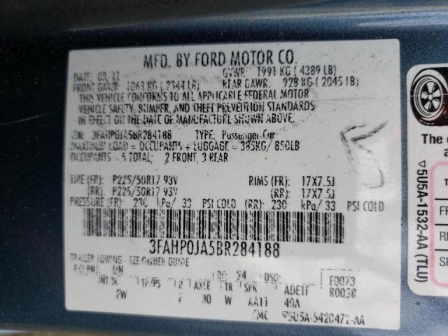 Photo 10 from auction – 2011 FORD FUSION SEL with VIN 3FAHP0JA5BR284188