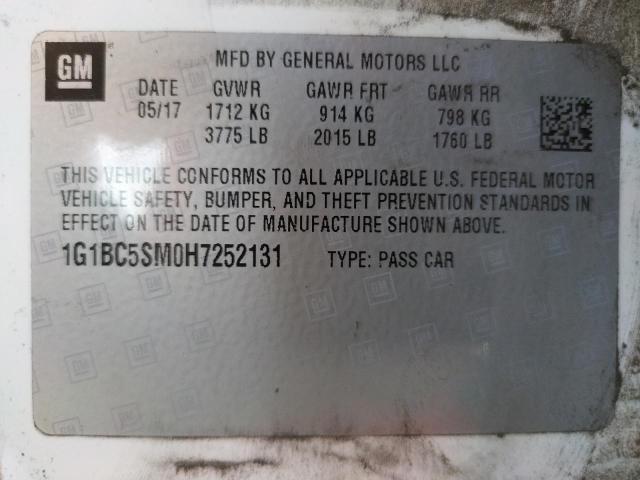 Photo 10 from auction – 2017 CHEVROLET CRUZE LS with VIN 1G1BC5SM0H7252131
