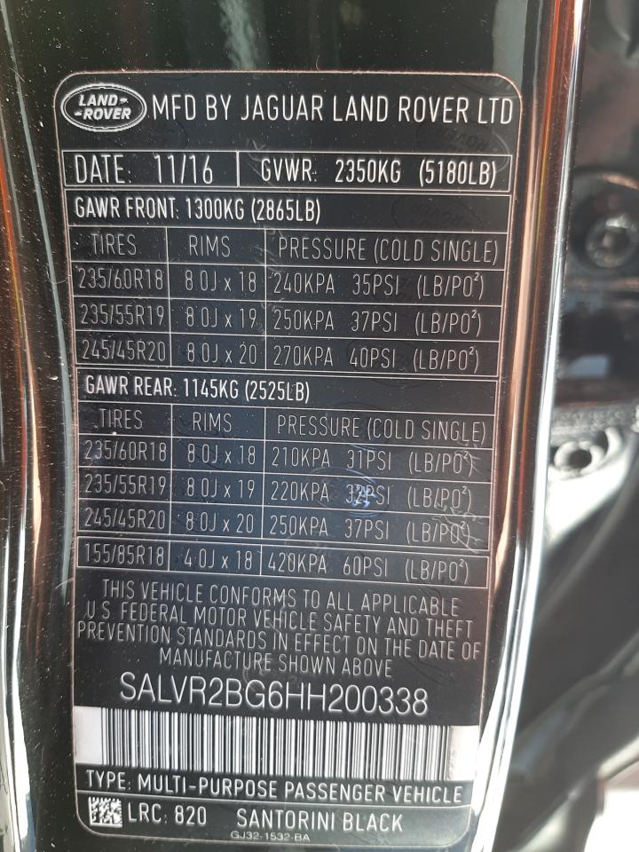 Photo 10 from auction – 2017 LAND ROVER RANGE ROVE with VIN SALVR2BG6HH200338