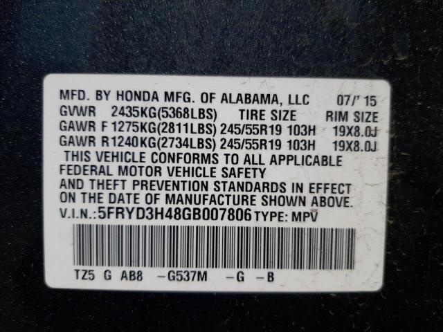 Photo 10 from auction – 2016 ACURA MDX TECHNO with VIN 5FRYD3H48GB007806