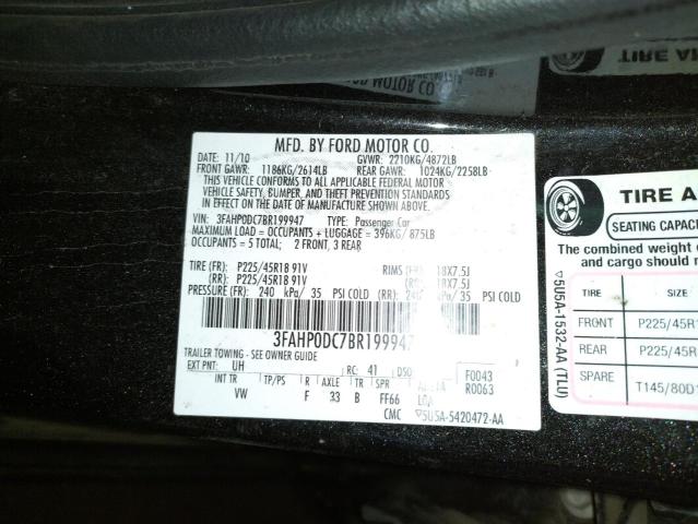 Photo 10 from auction – 2011 FORD FUSION SPO with VIN 3FAHP0DC7BR199947