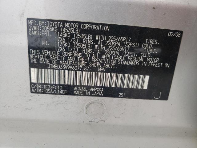 Photo 10 from auction – 2008 TOYOTA RAV4 with VIN JTMBD33V986077187