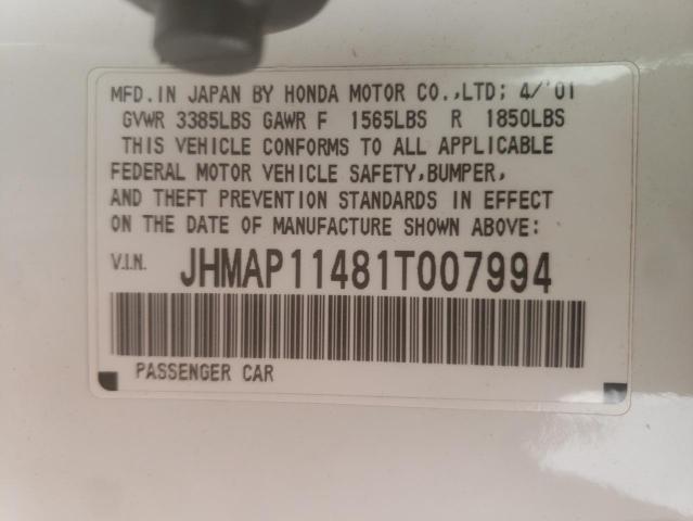 Photo 10 from auction – 2001 HONDA S2000 with VIN JHMAP11481T007994