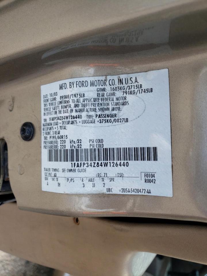 Photo 20 from auction – 2004 FORD FOCUS SE C with VIN 1FAFP34Z84W126440
