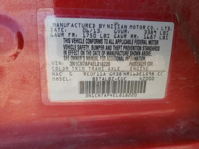 Photo 10 from auction – 2014 NISSAN VERSA S with VIN 3N1CN7AP4EL818220