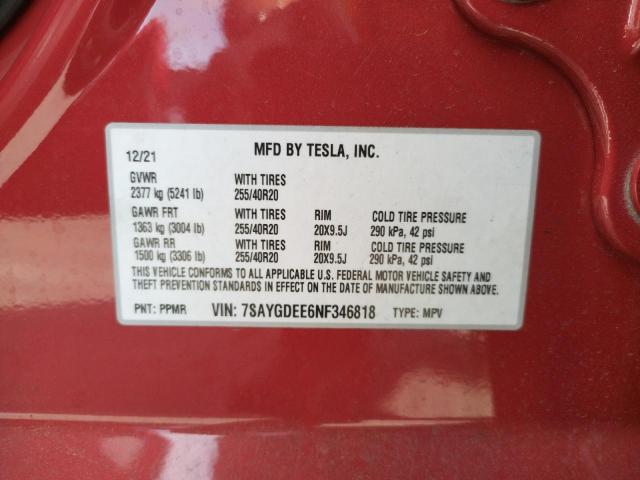 Photo 10 from auction – 2022 TESLA MODEL Y with VIN 7SAYGDEE6NF346818