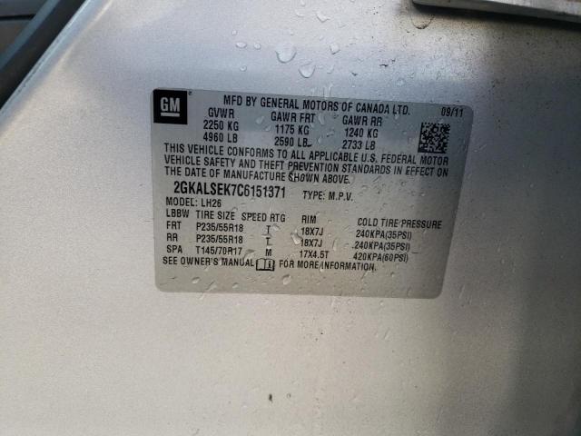 Photo 10 from auction – 2012 GMC TERRAIN SL with VIN 2GKALSEK7C6151371