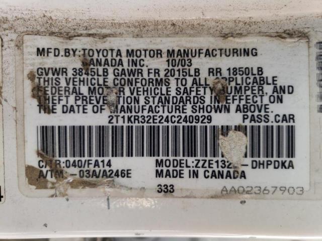 Photo 10 from auction – 2004 TOYOTA COROLLA MA with VIN 2T1KR32E24C240929
