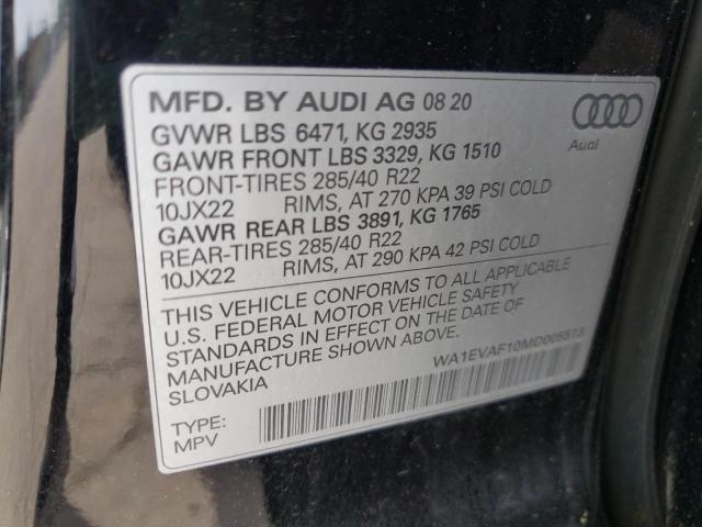 Photo 10 from auction – 2021 AUDI Q8 PREMIUM with VIN WA1EVAF10MD005513