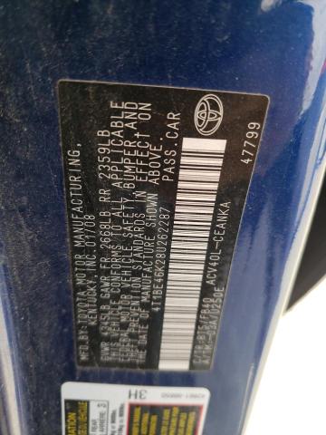 Photo 10 from auction – 2008 TOYOTA CAMRY CE with VIN 4T1BE46K28U262287