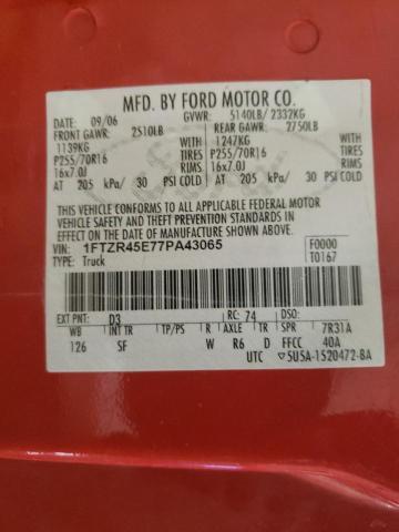 Photo 10 from auction – 2007 FORD RANGER SUP with VIN 1FTZR45E77PA43065