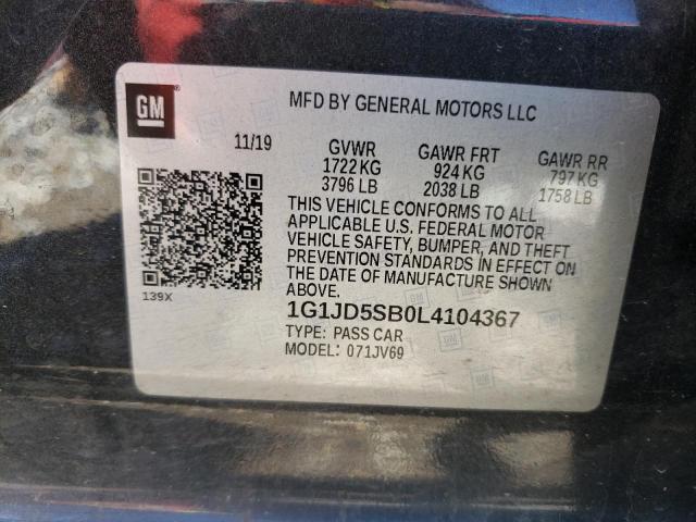 Photo 10 from auction – 2020 CHEVROLET SONIC LT with VIN 1G1JD5SB0L4104367