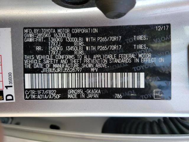 Photo 10 from auction – 2018 TOYOTA 4RUNNER SR with VIN JTEBU5JR1J5528797