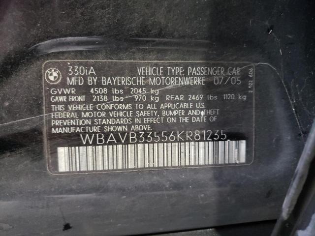 BMW 330 I 2006 with VIN WBAVB33556KR81235 - Photo from auction