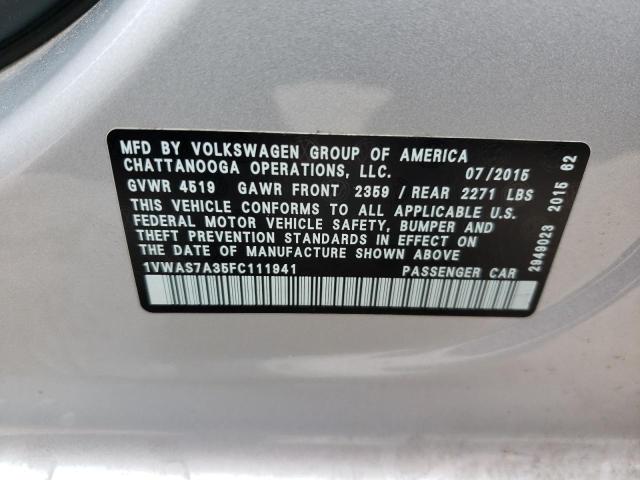 Photo 10 from auction – 2015 VOLKSWAGEN PASSAT S with VIN 1VWAS7A35FC111941