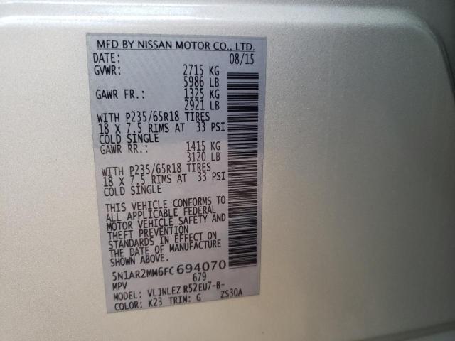Photo 10 from auction – 2015 NISSAN PATHFINDER with VIN 5N1AR2MM6FC694070