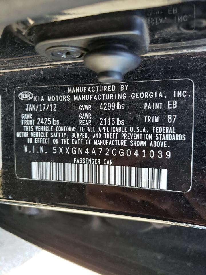 Photo 10 from auction – 2012 KIA OPTIMA EX with VIN 5XXGN4A72CG041039