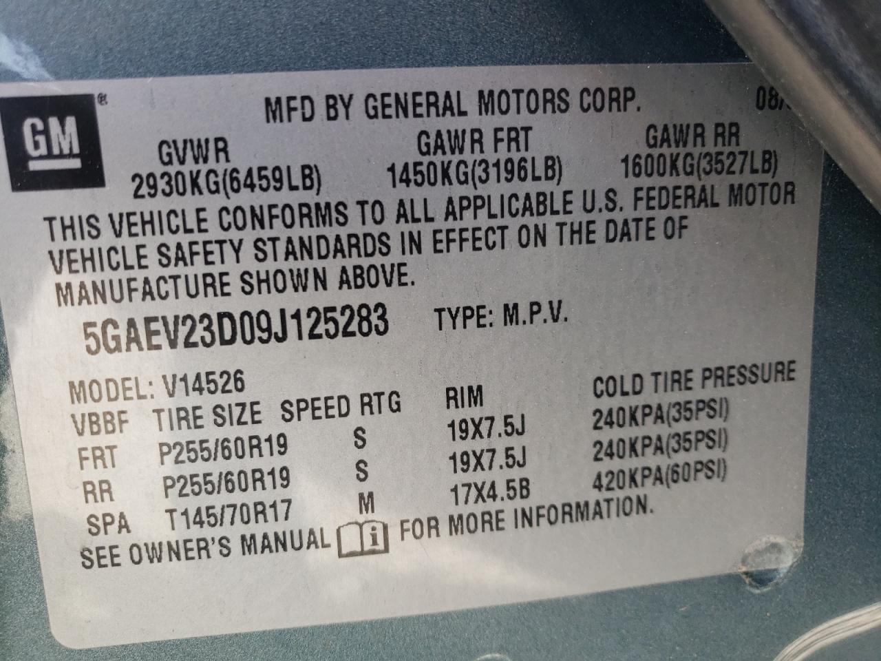 Photo 10 from auction – 2009 BUICK ENCLAVE CX with VIN 5GAEV23D09J125283