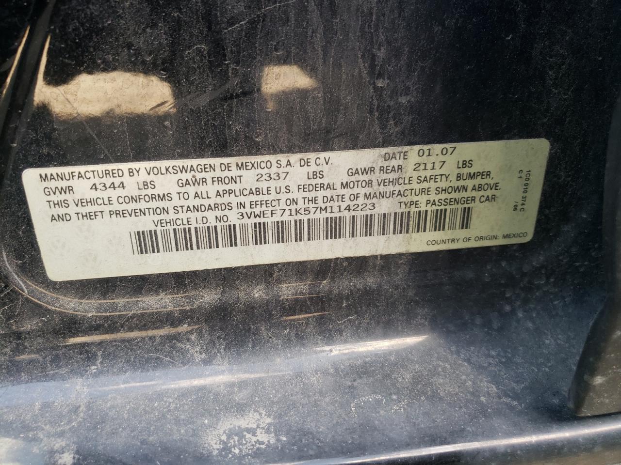 Photo 10 from auction – 2007 VOLKSWAGEN JETTA WOLF with VIN 3VWEF71K57M114223