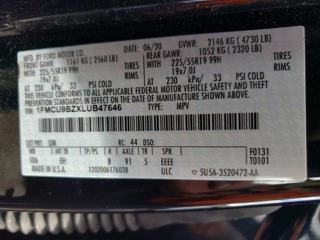 Photo 10 from auction – 2020 FORD ESCAPE SE with VIN 1FMCU9BZXLUB47646