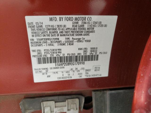 Photo 10 from auction – 2014 FORD TAURUS SEL with VIN 1FAHP2E89EG170998