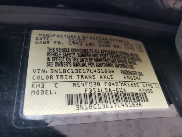 Photo 10 from auction – 2007 NISSAN VERSA S with VIN 3N1BC13E17L451838