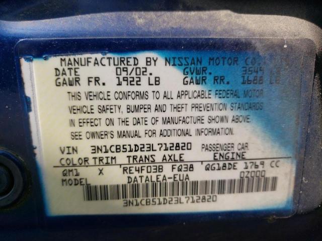 Photo 10 from auction – 2003 NISSAN SENTRA XE with VIN 3N1CB51D23L712820