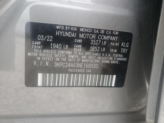 Photo 10 from auction – 2022 HYUNDAI ACCENT SE with VIN 3KPC24A63NE168330