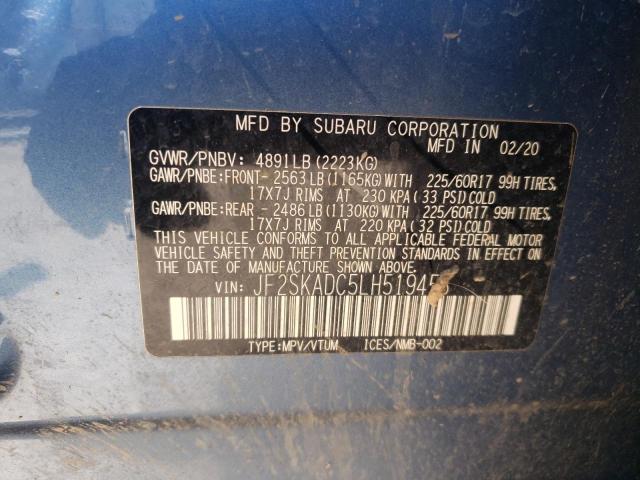 Photo 10 from auction – 2020 SUBARU FORESTER with VIN JF2SKADC5LH519453