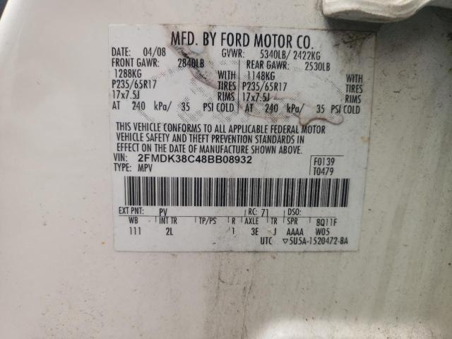 Photo 10 from auction – 2008 FORD EDGE SEL with VIN 2FMDK38C48BB08932