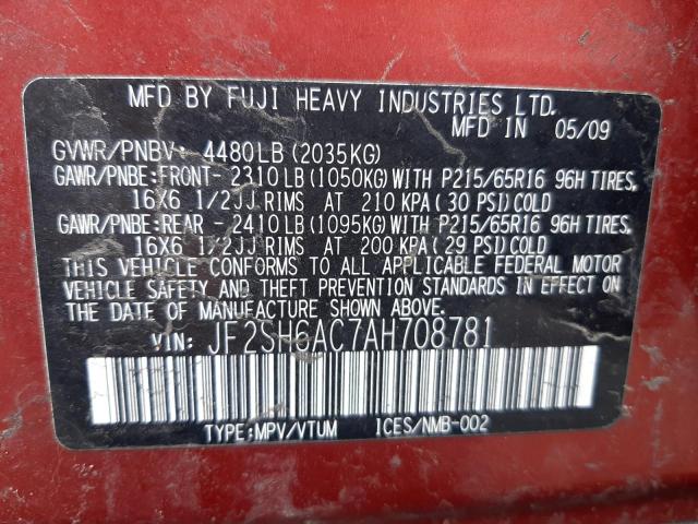 Photo 10 from auction – 2010 SUBARU FORESTER with VIN JF2SH6AC7AH708781