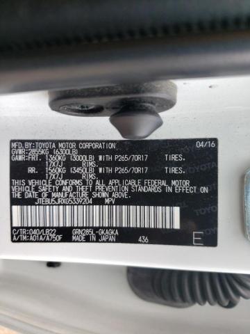 Photo 10 from auction – 2016 TOYOTA 4RUNNER SR with VIN JTEBU5JRXG5339204