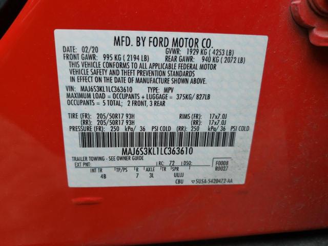 FORD ECOSPORT T 2020 with VIN MAJ6S3KL1LC363610 - Photo from auction