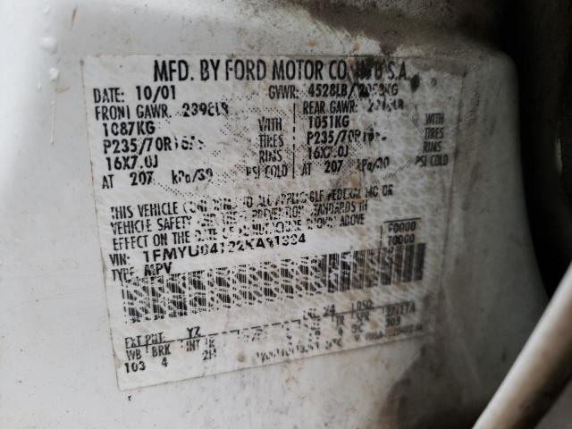 Photo 10 from auction – 2002 FORD ESCAPE XLT with VIN 1FMYU04122KA91334