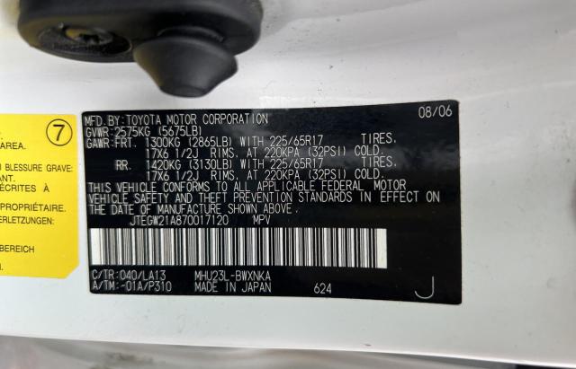Photo 10 from auction – 2007 TOYOTA HIGHLANDER with VIN JTEGW21A870017120
