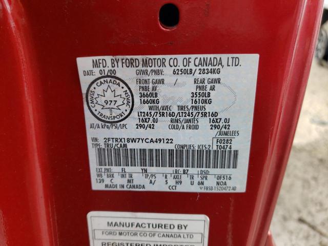 Photo 10 from auction – 2000 FORD F150 with VIN 2FTRX18W7YCA49122