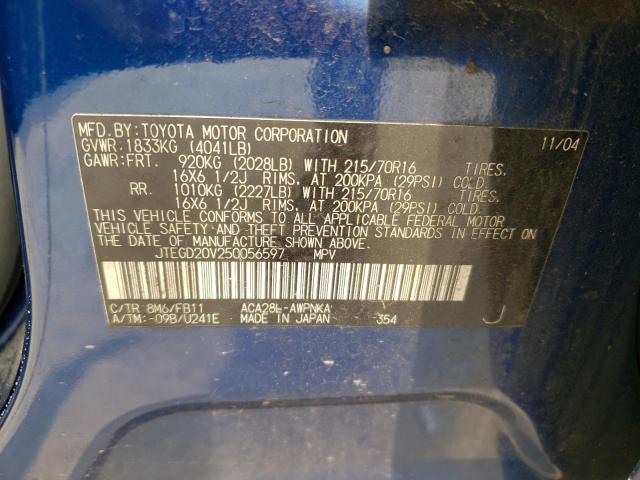 Photo 10 from auction – 2005 TOYOTA RAV4 with VIN JTEGD20V250056597