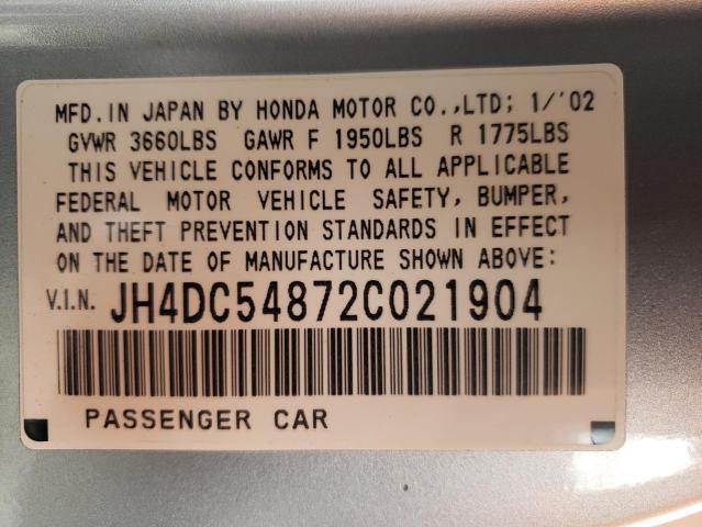 ACURA RSX 2002 with VIN JH4DC54872C021904 - Photo from auction