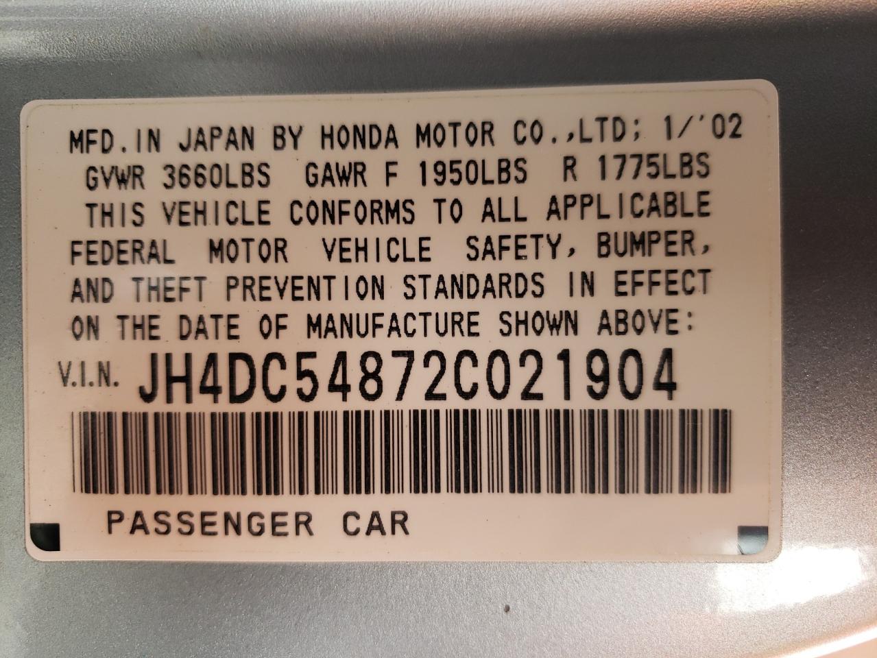 Foto 11 de la subasta – 2002 ACURA RSX con VIN JH4DC54872C021904