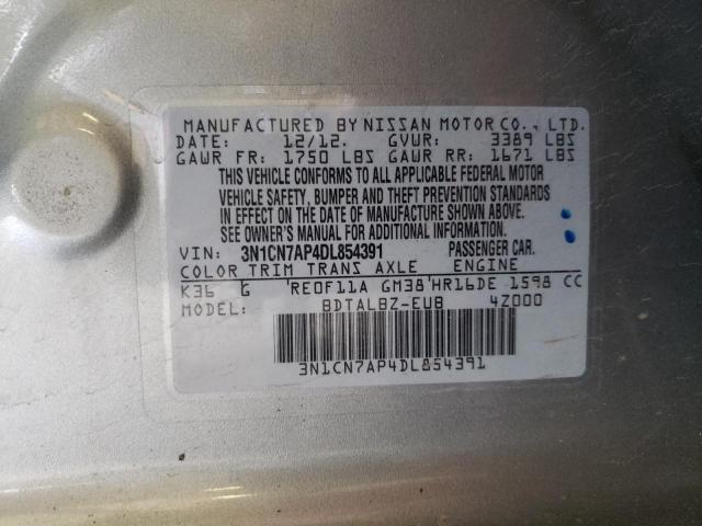 NISSAN VERSA S 2013 with VIN 3N1CN7AP4DL854391 - Photo from auction