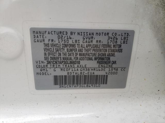 Photo 10 from auction – 2016 NISSAN VERSA S with VIN 3N1CN7AP3GL869310