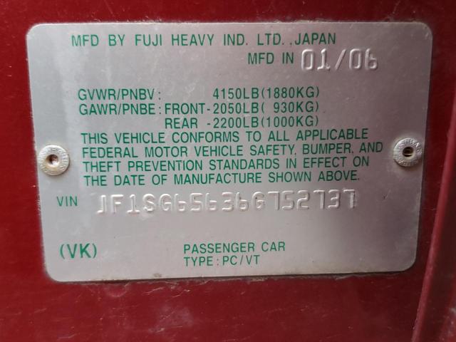Photo 10 from auction – 2006 SUBARU FORESTER 2 with VIN JF1SG65636G752737