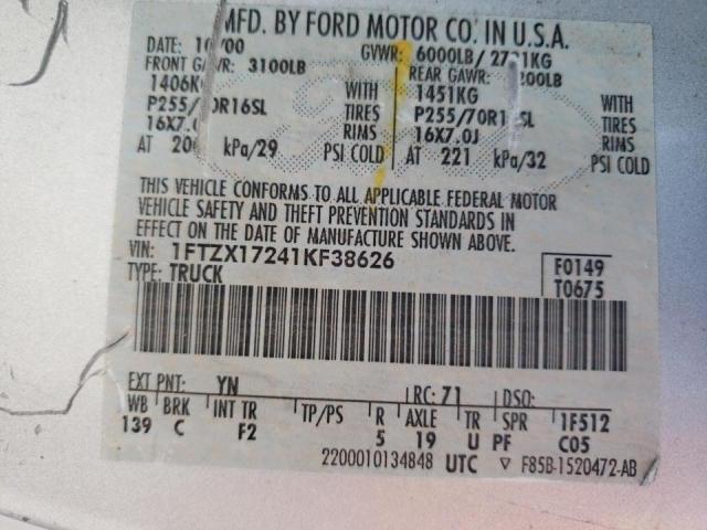 Photo 10 from auction – 2001 FORD F150 with VIN 1FTZX17241KF38626