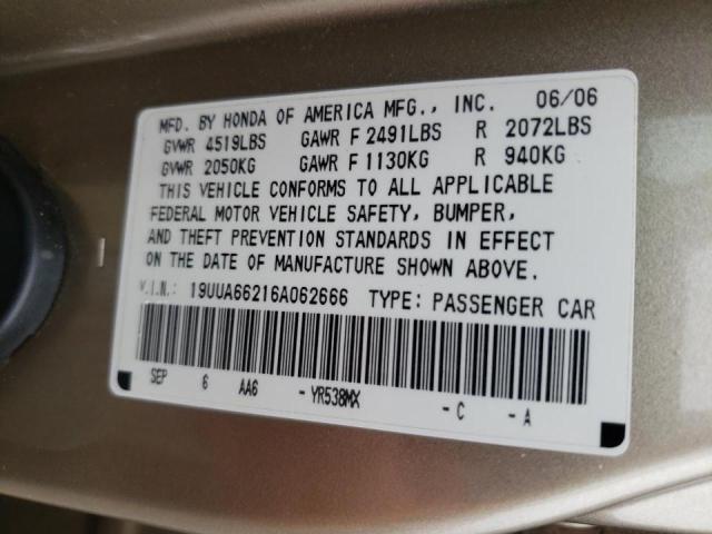 Photo 9 from auction – 2006 ACURA 3.2TL with VIN 19UUA66216A062666