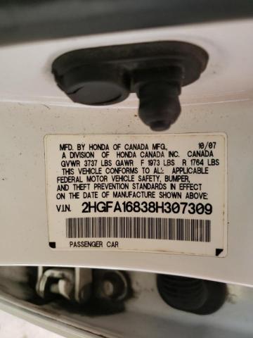 Photo 10 from auction – 2008 HONDA CIVIC EX with VIN 2HGFA16838H307309