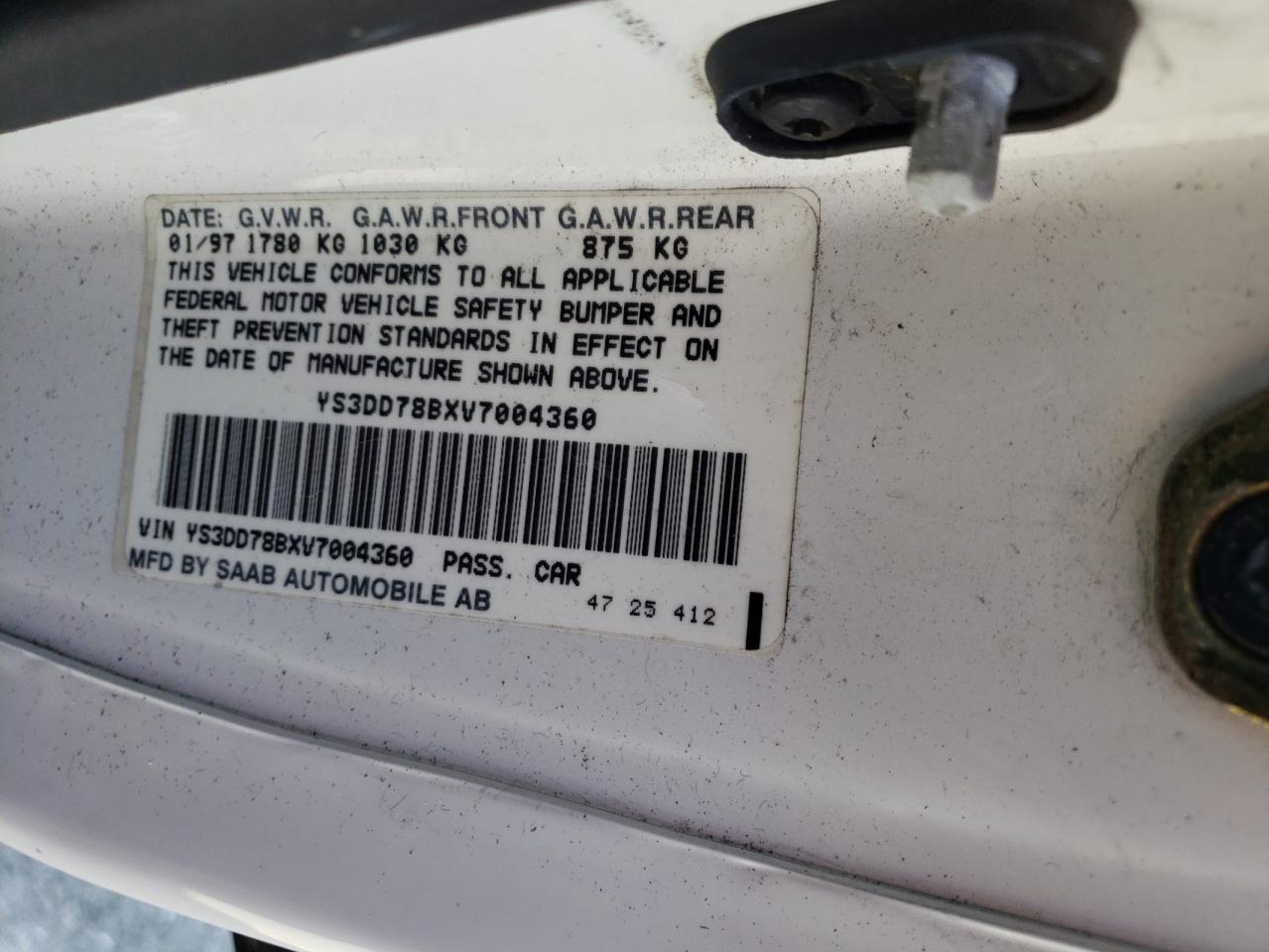 Photo 11 from auction – 1997 SAAB 900/S with VIN YS3DD78BXV7004360