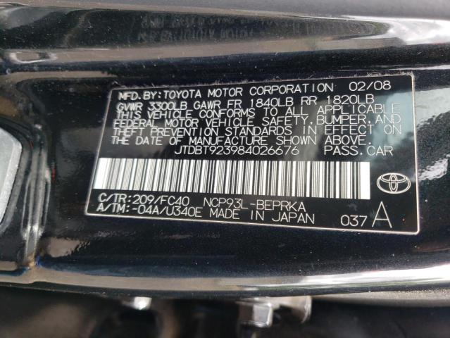 Photo 10 from auction – 2008 TOYOTA YARIS with VIN JTDBT923984026676